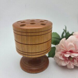 Vintage Handmade Solid Birch Wood Pencil Holder Hand Turned by W C Stewart